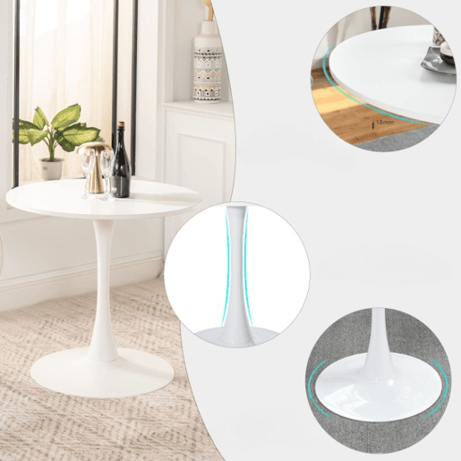 Mesa Redonda De Jantar Branca Com Tampo Em MDF Lacado Fosco E Base Metálica Estável, Design Moderno E Minimalista De 80 cm Ideal Para Sala De Jantar, Cozinha Ou Espaços Compactos