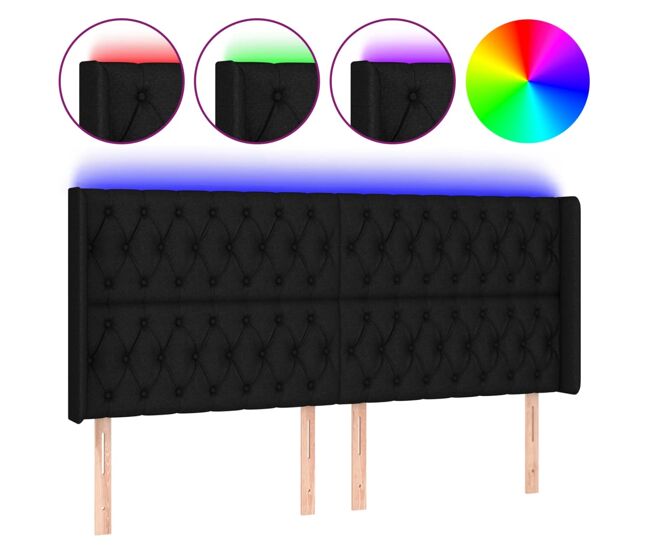 Vidaxl cabecero con led de tela negro 203x16x118/128 cm