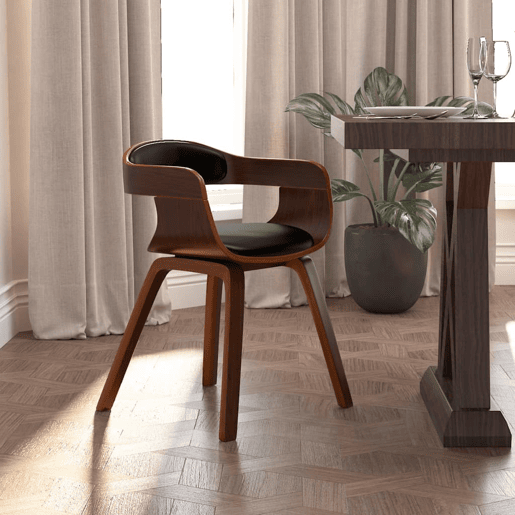 vidaXL Cadeira de jantar couro artificialmadeira curvada preto