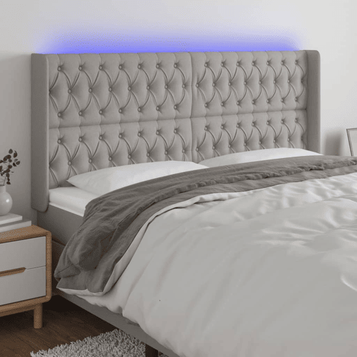 vidaXL Cabeceira cama c luzes LED tecido 183x16x118128cm cinza-claro vidaXL Cabeceira cama c luzes LED tecido 183x16x118128cm cinza-claro