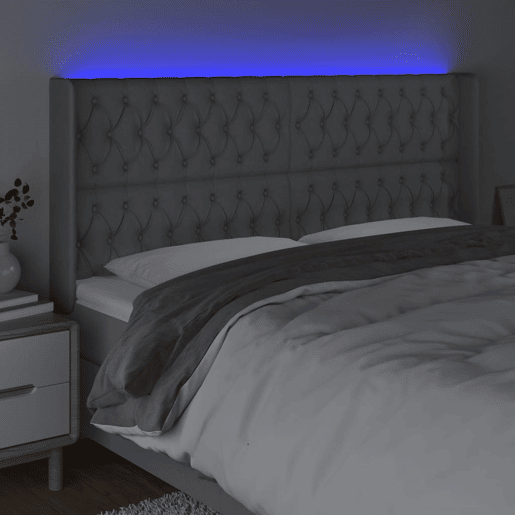 vidaXL Cabeceira cama c luzes LED tecido 183x16x118128cm cinza-claro vidaXL Cabeceira cama c luzes LED tecido 183x16x118128cm cinza-claro