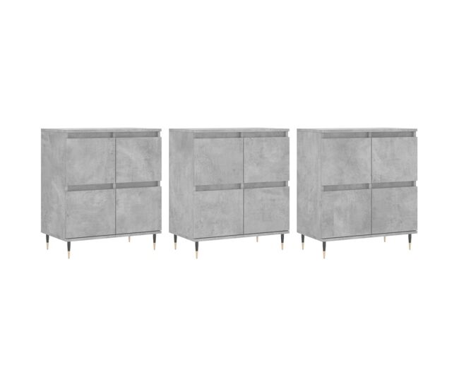 Vidaxl aparadores 3 uds madera contrachapada gris hormigón