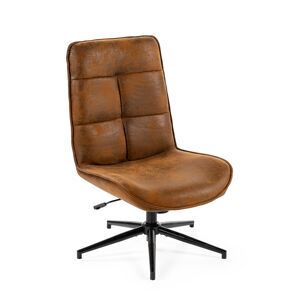 Cadeira Giratória De Estilo Vintage Com Encosto Alto E Revestimento Em Polipele Efeito Camurça Marrom, Base Metálica Preta Com Altura Ajustável, Ideal Para Sala, Escritório Ou Quarto, Perfeita Como Cadeira De Escritório Ou De Descanso
