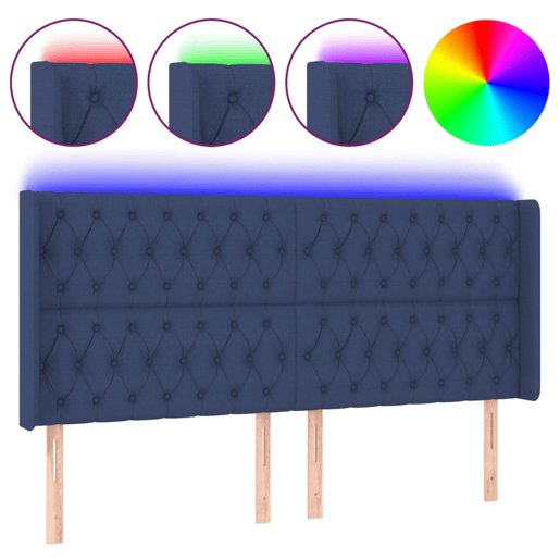 vidaXL Cabeceira de cama c luzes LED tecido 203x16x118128 cm azul