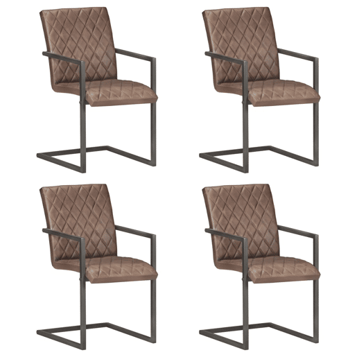 vidaXL Cadeiras de jantar cantilever 4 pcs couro genuíno castanho