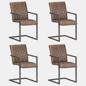 vidaXL Cadeiras de jantar cantilever 4 pcs couro genuíno castanho