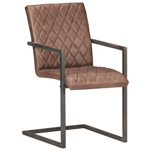 vidaXL Cadeiras de jantar cantilever 4 pcs couro genuíno castanho
