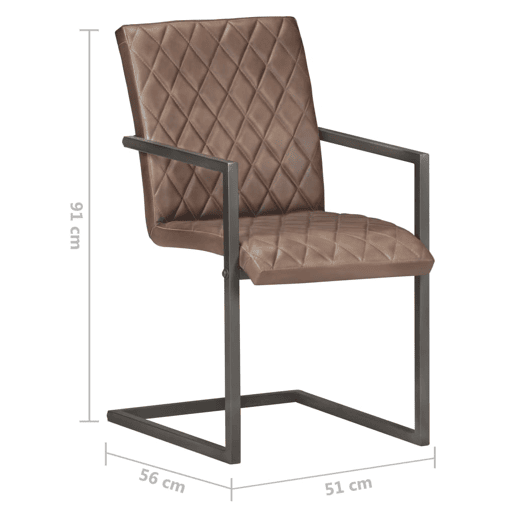 vidaXL Cadeiras de jantar cantilever 4 pcs couro genuíno castanho