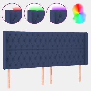 vidaXL Cabeceira de cama c luzes LED tecido 183x16x118128 cm azul