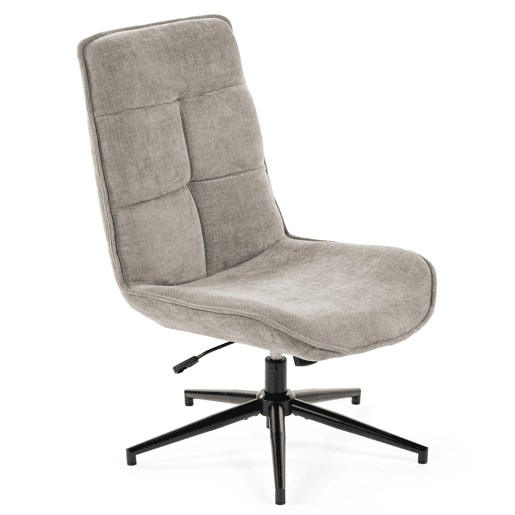 Cadeira De Relax Giratória Estofada Em Tecido Cinza Altura Regulável 89-95 Cm Assento Largo Com Enchimento Acolchoado Estilo Moderno Base Metálica Resistente Até 120 Kg Ideal Para Sala Quarto Escritório