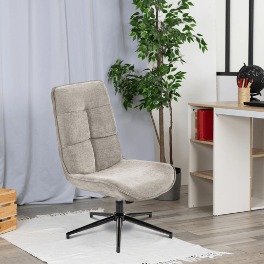Cadeira De Relax Giratória Estofada Em Tecido Cinza Altura Regulável 89-95 Cm Assento Largo Com Enchimento Acolchoado Estilo Moderno Base Metálica Resistente Até 120 Kg Ideal Para Sala Quarto Escritório