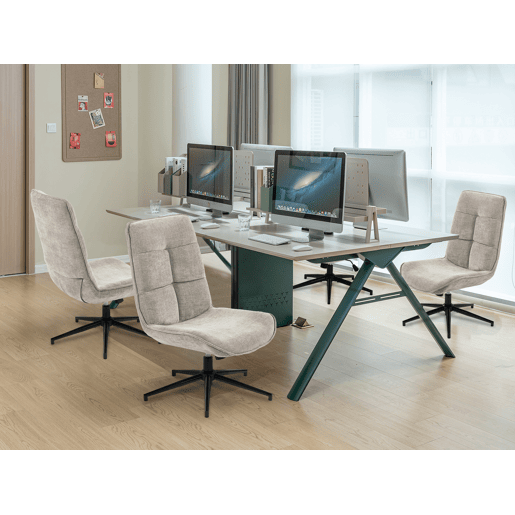 Cadeira De Relax Giratória Estofada Em Tecido Cinza Altura Regulável 89-95 Cm Assento Largo Com Enchimento Acolchoado Estilo Moderno Base Metálica Resistente Até 120 Kg Ideal Para Sala Quarto Escritório
