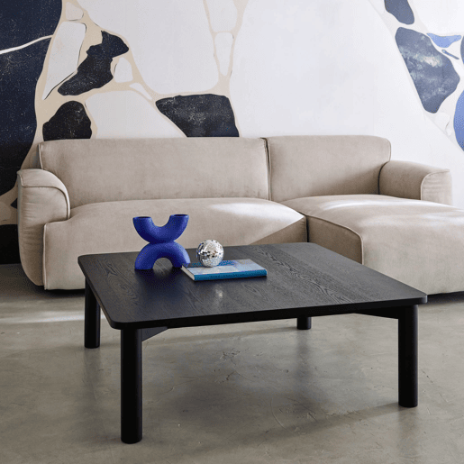 Mesa de centro quadrada madeira de seringueira folheado carvalho, Solene, Preto, 100x100x35 cm