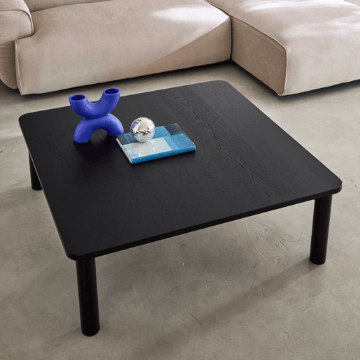 Mesa de centro quadrada madeira de seringueira folheado carvalho, Solene, Preto, 100x100x35 cm
