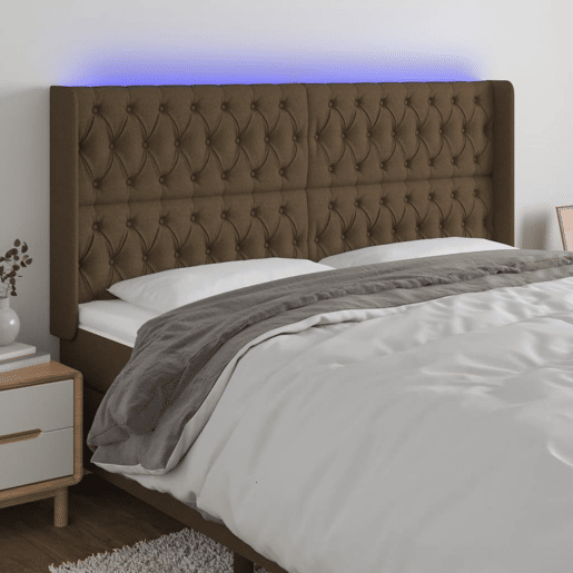 vidaXL Cabeceira de cama c luzes LED tecido 203x16x118128cm castanho vidaXL Cabeceira de cama c luzes LED tecido 203x16x118128cm castanho