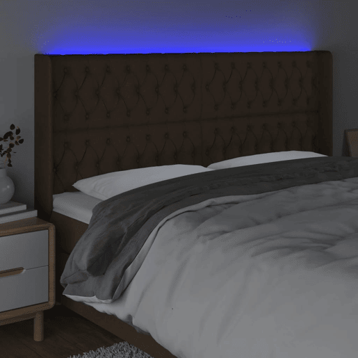vidaXL Cabeceira de cama c luzes LED tecido 203x16x118128cm castanho vidaXL Cabeceira de cama c luzes LED tecido 203x16x118128cm castanho