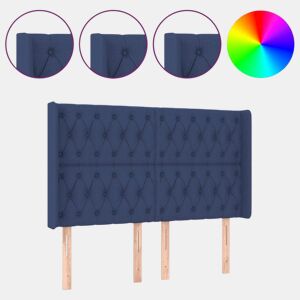 vidaXL Cabeceira de cama c luzes LED tecido 147x16x118128 cm azul