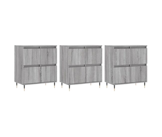Vidaxl aparadores 3 uds madera contrachapada gris sonoma