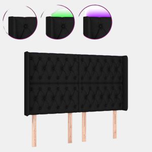 vidaXL Cabeceira de cama c luzes LED tecido 147x16x118128 cm preto