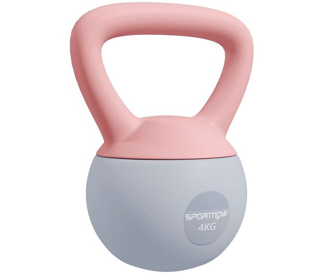 Sportnow pesa rusa 4 kg, soft kettlebell relleno de arena metálica y mango antideslizante, para entrenamiento culturismo, en casa, gimnasio, rosa palo
