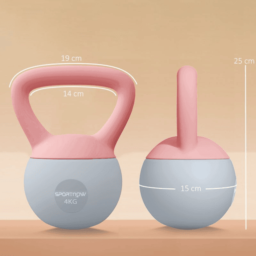 SPORTNOW Kettlebell de 4 kg Pesa Russa Preenchida de Areia Metálica e Alça Antiderrapante para Treino de Musculação em Casa Ginásio 19x15x25 cm Rosa