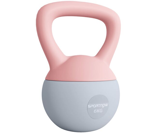 Sportnow pesa rusa 6 kg, soft kettlebell relleno de arena metálica y mango antideslizante, para entrenamiento culturismo en casa, gimnasio, rosa palo y gris