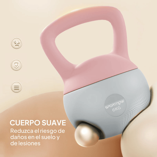 SPORTNOW Kettlebell de 6 kg Pesa Russa Preenchida de Areia Metálica e Alça Antiderrapante para Treino de Musculação em Casa Ginásio 19x19x28 cm Rosa