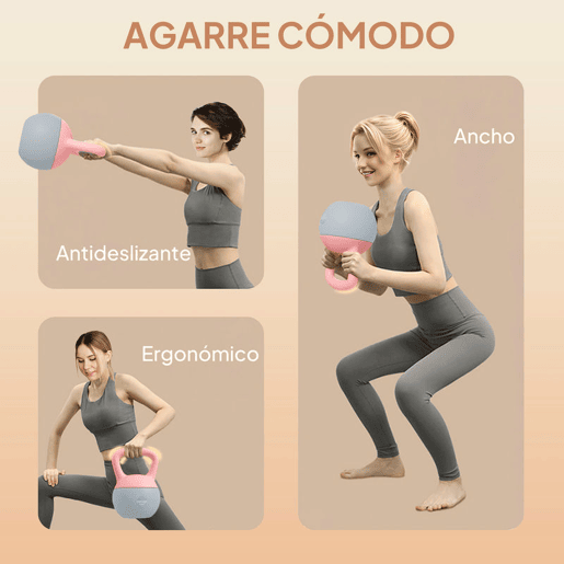 SPORTNOW Kettlebell de 6 kg Pesa Russa Preenchida de Areia Metálica e Alça Antiderrapante para Treino de Musculação em Casa Ginásio 19x19x28 cm Rosa
