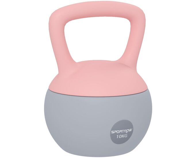 Sportnow pesa rusa 10 kg, soft kettlebell relleno de arena metálica y mango antideslizante, para entrenamiento culturismo en casa, gimnasio, rosa palo y gris
