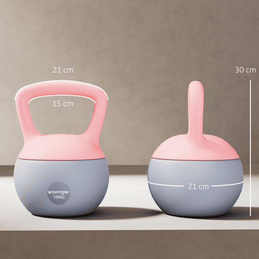 SPORTNOW Kettlebell de 10 kg Pesa Russa Preenchida de Areia Metálica e Alça Antiderrapante para Treino de Musculação em Casa Ginásio 21x21x30 cm Rosa