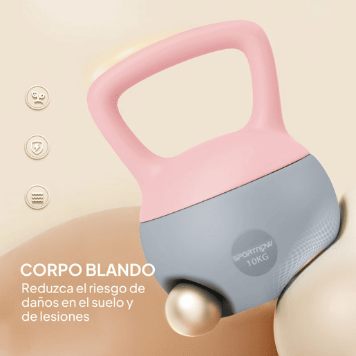 SPORTNOW Kettlebell de 10 kg Pesa Russa Preenchida de Areia Metálica e Alça Antiderrapante para Treino de Musculação em Casa Ginásio 21x21x30 cm Rosa