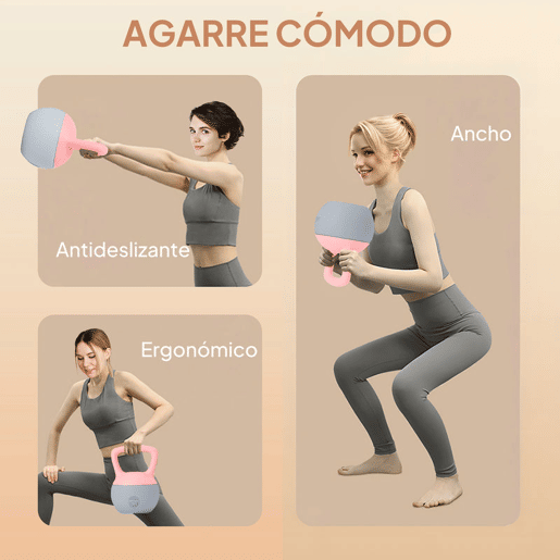 SPORTNOW Kettlebell de 10 kg Pesa Russa Preenchida de Areia Metálica e Alça Antiderrapante para Treino de Musculação em Casa Ginásio 21x21x30 cm Rosa