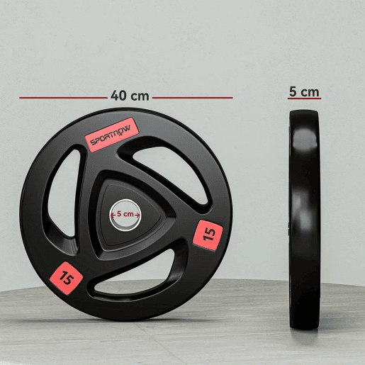 SPORTNOW Conjunto de 2 Discos de Pesos Olimpicos 15kg Ferro Fundido Placas de Peso Revestido em Borracha com Orifício de 5 cm para Treinamento Fitness em Ginásio Casa Ø40x5 cm Preto