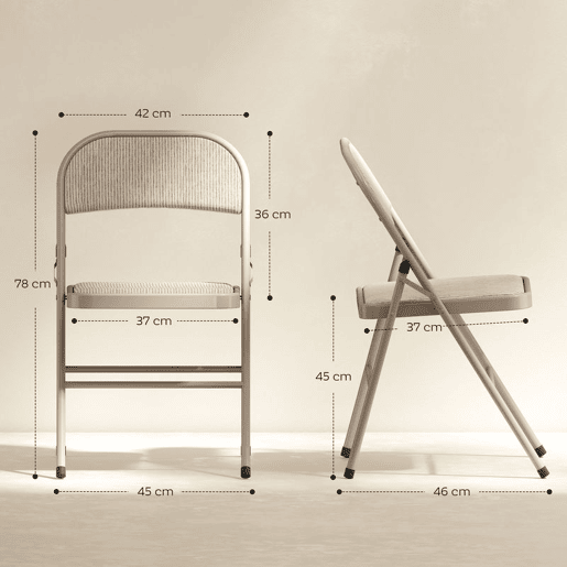 HOMCOM Conjunto de 2 Cadeiras Dobráveis Cadeiras Dobráveis com Encosto e Estrutura de Aço para Sala de Estar Escritório Estúdio 45x46x78 cm Bege