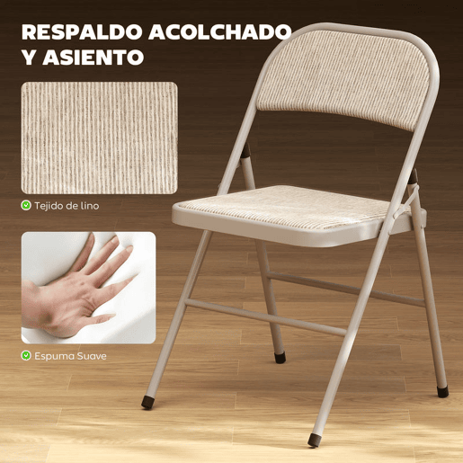HOMCOM Conjunto de 2 Cadeiras Dobráveis Cadeiras Dobráveis com Encosto e Estrutura de Aço para Sala de Estar Escritório Estúdio 45x46x78 cm Bege