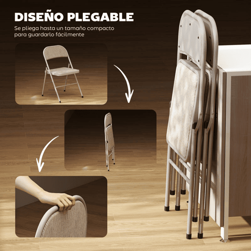 HOMCOM Conjunto de 2 Cadeiras Dobráveis Cadeiras Dobráveis com Encosto e Estrutura de Aço para Sala de Estar Escritório Estúdio 45x46x78 cm Bege