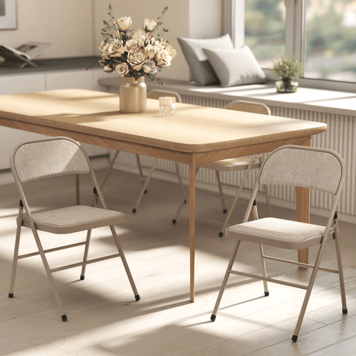 HOMCOM Conjunto de 2 Cadeiras Dobráveis Cadeiras Dobráveis com Encosto e Estrutura de Aço para Sala de Estar Escritório Estúdio 45x46x78 cm Bege