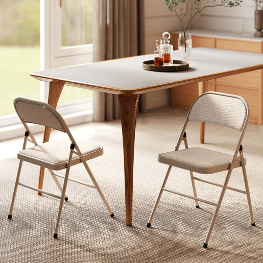 HOMCOM Conjunto de 2 Cadeiras Dobráveis Cadeiras Dobráveis com Encosto e Estrutura de Aço para Sala de Estar Escritório Estúdio 45x46x78 cm Bege
