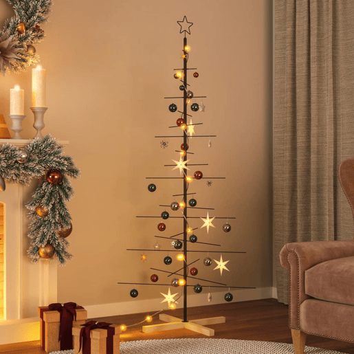 Árvore de Natal - Pinheiro de Natal de metal com base em madeira 180 cm preto Árvore de Natal - Pinheiro de Natal de metal com base em madeira 180 cm preto