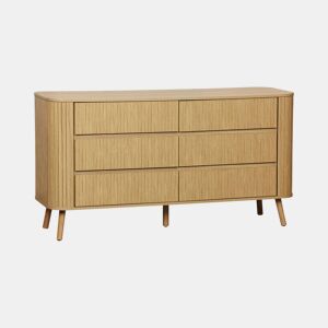 Cómoda de 6 gavetas, decoração estriada natural, Legacy, Natural, 150x45x80 cm