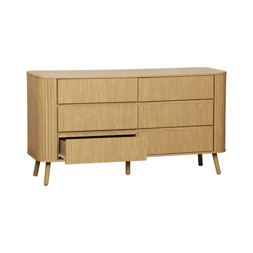 Cómoda de 6 gavetas, decoração estriada natural, Legacy, Natural, 150x45x80 cm