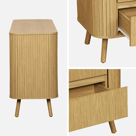 Cómoda de 6 gavetas, decoração estriada natural, Legacy, Natural, 150x45x80 cm