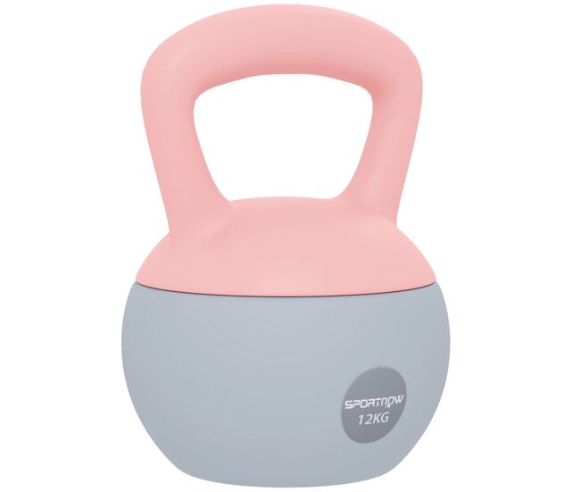 Sportnow pesa rusa 12 kg, soft kettlebell relleno de arena metálica y mango antideslizante, para entrenamiento culturismo en casa, gimnasio, rosa palo y gris