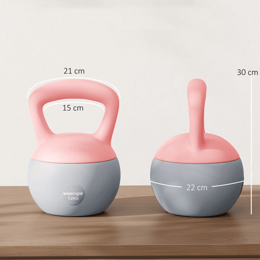 SPORTNOW Kettlebell de 12 kg Pesa Russa Preenchida de Areia Metálica e Alça Antiderrapante para Treino de Musculação em Casa Ginásio Ø21x30 cm Rosa