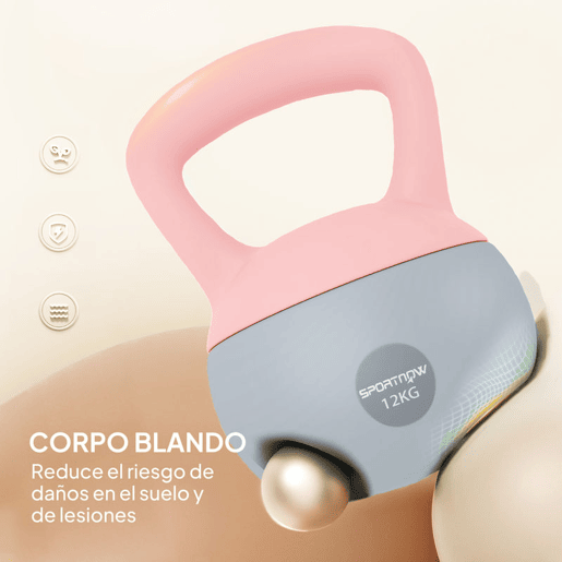 SPORTNOW Kettlebell de 12 kg Pesa Russa Preenchida de Areia Metálica e Alça Antiderrapante para Treino de Musculação em Casa Ginásio Ø21x30 cm Rosa