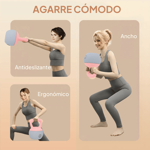 SPORTNOW Kettlebell de 12 kg Pesa Russa Preenchida de Areia Metálica e Alça Antiderrapante para Treino de Musculação em Casa Ginásio Ø21x30 cm Rosa