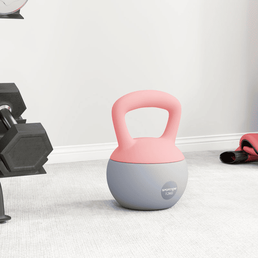 SPORTNOW Kettlebell de 12 kg Pesa Russa Preenchida de Areia Metálica e Alça Antiderrapante para Treino de Musculação em Casa Ginásio Ø21x30 cm Rosa