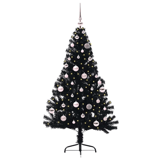 Árvore de Natal Artificial Pré-iluminada Preto 150 cm PVC