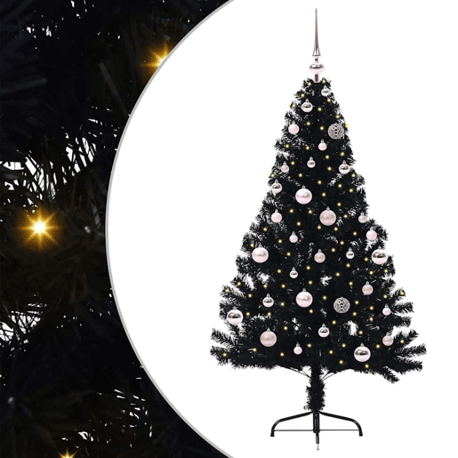 Árvore de Natal Artificial Pré-iluminada Preto 150 cm PVC