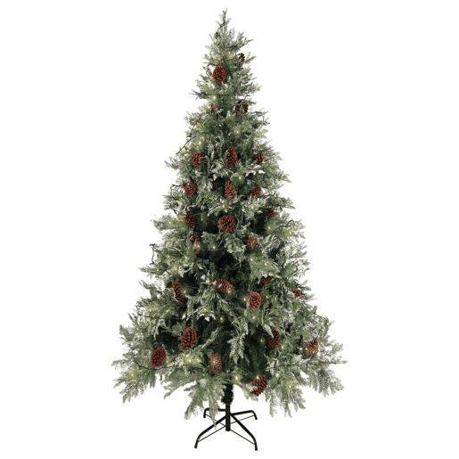Árvore Natal pré-iluminada c pinhas 225 cm PVCPE verdebranco